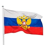 PHENO FLAGS Russland Flagge mit Wappen - 90x150cm - Wetterfest & Reißfest - Perfekte Dekoration für Russland-Fans, Hissfahne für Drinnen und Draußen