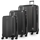 FERGÉ Kofferset Hartschale 3-teilig Cannes Trolley-Set - Handgepäck 55 cm, L und XL 3er Set Hartschalenkoffer Roll-Koffer 4 Rollen 100% ABS & PC grau