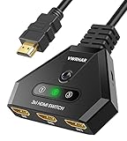 HDMI Verteiler HDMI Switch 4K, UHD HDR Automatische HDMI Splitter 3 in 1 Out, HDMI Switcher UnterstüTzt 4K/3D/HDR/Hd/1080P, Xbox, PS5/4/3, Blu-Ray, Fire TV Stick, HDTV und AppleTV