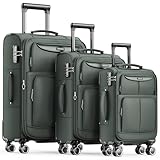 SHOWKOO Kofferset 3 Teilig Stoffkoffer Weichschale Erweiterbar Reisekoffer Leicht Haltbar Trolley Handgepäck Sets mit TSA Schloss und 4 Rollen (M L XL -Armeegrün)