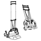 Juskys Treppensackkarre klappbar & bis 80 kg belastbar - Alu Mini Sackkarre für Treppen - mit Handschuhen & Expanderseilen - Treppensteiger klein