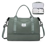 Reisetasche Damen Handgepäck Tasche Sporttasche Weekender Bag Schwimmtasche Wasserdicht Travel Bag Duffle Bag Fitnesstasche Trainingstasche Krankenhaustasche mit Schuhfach,A2-Grün