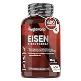 Eisentabletten - 400 Tabletten - Für Immunsystem, Energiestoffwechsel & Blutbildung (EFSA) - Aus Eisenbisglycinat (Eisen Chelat) - 6+ Monate Vorrat - Hoch bioverfügbare Form von Iron - WeightWorld