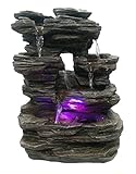 Zen’Light - Zimmerbrunnen Pietra - Steinoptik aus Kunstharz mit Bunten Lichteffekten - Moderne Zen Deko, Meditation & Entspannung - Glücksbringer - H35cm