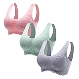 of 3er Damen BH Ohne Bügel Up Komfort Sport BH Gepolstert Spitze BH Weich Stretch Bustier Halt Bügellos Schlaf BH Klassisches Top für Alltag Sport BH für Big Busted Frauen, g, 4XL