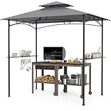 COSTWAY Grillpavillon 242x150cm, Gartenpavillon mit Doppeldach & 2 Seitenregalen & 6 Haken, BBQ Pavillon, Grillüberdachungen wetterfest, Grillunterstand für Hinterhof, Rasen, Terrasse, Pool