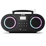 KLIM Boombox B5 Radio mit CD Player + FM Radio, Bluetooth, AUX, USB + NEU + CD Player tragbar mit kabellosem Modus und aufladbaren Akku + CD-Player mit Autosleep, Digital EQ