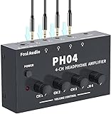 Fosi Audio PH04 4 Kanal Kopfhörerverstärker Metall-Stereo-Audio-Verstärker mit 12V 1,5A-Netzteil, ultrakompakter tragbarer Kopfhörersplitter für Studio und Bühne