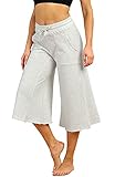 icyzone Culottes Caprihose für Damen – elastische Taille, weite Beine, Jogger, Freizeit, Baumwolle, Sweatpants mit Taschen - Grau - X-Groß