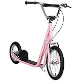 HOMCOM Kinderroller mit Bremsen 16/12 Zoll Scooter Tretroller Cityroller Kinder Roller Kickboard für 5+ Jahre Kinder Rosa 135 x 58 x 92-100 cm