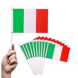 PHENO FLAGS Italien Handflagge - Italienfahne 12,7 x 20,32cm - Fahne mit 30cm Flaggenstab - 10 Handflaggen pro Set - 75D Polyester Stoff