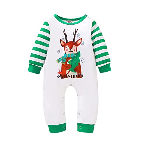 CHISHAYA Infant Baby Jungen Mädchen Zweiteilige Sets Weihnachten Weihnachten Striped Cartoon Deer Letter Printed Strampler Overall Schwimmanzug Damen (#1-Green, 6-9 Months)
