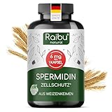 Raibu Spermidin Kapseln hochdosiert - 6 mg Spermidin pro Kapsel - Aus Weizenkeimextrakt, Vorrat für 3 Monate - Vegan, Natürlich & Ohne Zusatzstoffe - 90 Stück