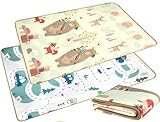 HUMBI Spielmatte Baby, Krabbelmatte, EPE Schaumstoff, Doppelseitig, Rollbar, Abwaschbar, Extra Größe, Teppich Babymatte, Rutschfest, 150 x 180 cm Teddys, Füchse und Autos