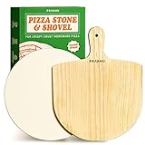 Pizzastein Rund für Grill und Backofen im Set - Mit Pizzaschieber - Für Knusprigen Boden - Steinplatte aus Cordierit bis 900 °C