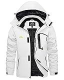 KEFITEVD Skijacke Herren Winddicht Softshelljacke Winter Warm Outdoorjacke mit Kapuze Wasserabweisend Atmungsaktiv Übergangsjacke für Snowboard Wandern Weiß 3XL