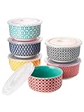 DOWAN Creme Brulee Schälchen mit Deckeln, 6 X 120ml Porzellan Souffle Förmchen Backofenfest, Auflaufform für Leckere Würzfleisch, Microwellen-, Airfryer-, Spülmaschinenfest, Ø 9,0cm-Mehrfarbig