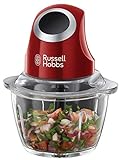 Russell Hobbs Zerkleinerer elektrisch Mini [Glasbehälter inkl. Aufbewahrungsdeckel] Desire Rot (500ml, Gemüsezerkleinerer, Mixer, Multi-& Universalzerkleinerer f. Gemüse, Obst & Fleisch) 24660-56