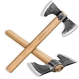 Dream Reach 2PCS Beil Axt Set Doppelaxt Survival Axt Camping Outdoor Wikinger Axt Handaxt Holzgriff für Bushcraft Wald Garten Männer Geschenke