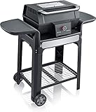 SEVERIN SEVO GTS Elektrogrill mit Deckel und Untergestell, elektrischer Standgrill, in 10 min bis 500 °C, Balkon Grill mit OLED-Display, für innen und außen, 3.000 W, Edelstahl/Schwarz, PG 8107