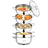 BEM Dampfkocher: 6-tlg Set aus Edelstahl 18/10, Ø 28 cm, Russische Mantowarka mit Dampfeinsatz und Glasdeckel, Dampfkochtopf, auch für Induktionsherd, Gardampfkochtopf Set
