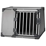 TRIXIE Hunde-Transportbox Aluminium in graphit – M-L: 61 × 65 × 86 cm, stabile und geräuscharme Hundebox mit abgeschrägten Seiten, Sicherheitsverschluss & rutschfester Liegematte – 39338
