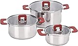 Amazon Basics 3 Stück Kochtopf-Set - Edelstahl, anti-haftend, induktionsgeeignet, mit Deckeln - 16/20/24 cm