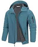33,000ft Jacke Herren Wasserdichte Atmungsaktiv Softshelljacke - Übergangsjacke Winddichte Regenjacke Wanderjacke mit Kapuze Hellblau 2XL