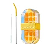 YUYQAQ 750 ml Eiswürfelbecher, 2-in-1 berührungsfreie Press-Eiswürfelform, Wasserflasche mit Deckel und Mülleimer, Eiswürfelflasche mit Strohhalm, einfaches Drücken zum Herauslösen vertikaler