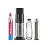 SodaStream Wassersprudler DUO mit Quick-Connect CO2-Zylinder| inkl. 1x 1L Glasflasche und 0,8L DUO Thermic Metallflasche | Farbe: Titan
