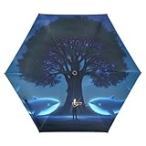 Nexawaveo Whales and Tree Regenschirme mit automatischer Öffnung, UV50+, Sonnenschutz, winddicht, Reiseschirm mit Nano-wasserdicht, kompakt, leichte Beschichtung, für Pendler, Ausflüge, Wandern