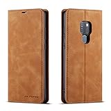 QLTYPRI Hülle für Huawei Mate 20, Premium Dünne Ledertasche Handyhülle mit Kartenfach Ständer Flip Schutzhülle Kompatibel mit Huawei Mate 20 - Braun