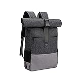 EverVanz Laptop-Rucksack, Damen & Herren Roll Top Wasserdichter Wanderrucksack, Leichtgewichtiger Freizeit-Rucksack, Stilvolle Schultasche mit USB-Ladebuchse, L, grau