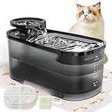 QEXREED Katzenbrunnen 2,5 l, Filter Katzenbrunnen 2,5 W leise mit Aktivkohlefilter, Brunnen Katzen Wassertank Schwarz Durchscheinend für mehrere Haustiere
