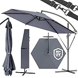 Kingsleeve® Sonnenschirm UV Schutz 80+ Ø 300 cm Groß mit Ständer Schutzhülle Windsicherung Neigbar Rund Kurbel Garten Balkon Ampelschirm Anthrazit