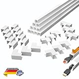 QCAB 10m (1,2 x 1,2 cm) Selbstklebendes Kabelkanal Set in Weiß, 22-teiliges Zubehör inklusive - Kein Bohren, Flache Design Kabelleiste für Stromkabel, Innen- und Außenbereich geeignet