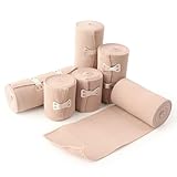 A7229 Dfuqanb 6 Stück Elastische Bandage, Kompressionsbinden Elastischer Verband mit Metallclips, Kompressionsrolle mit extra Metallclips, zur Unterstützung von Handgelenken, Knöcheln und Knien