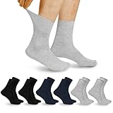 Aomig Diabetikersocken 6 Paar Herren Ohne Gummibund - Bambus-Socken Mit Lycra für Damen Ohne Naht am Ansatz der Zehennägel (Schwarz, Marineblau, Hellgrau)