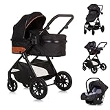 Chipolino Kombikinderwagen Harmony 3 in 1 Autositz, Wickeltasche, Getränkehalter, Farbe:grau