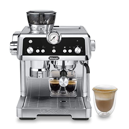 De'Longhi La Specialista Prestigio EC 9355.M–Espresso Siebträgermaschine mit integriertem Mahlwerk und professioneller Milchschaumdüse, 1450W,2L,36.9 x 31.5 x 44.5 cm,edelstahl-Silber