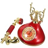 GARVALON Wecker Retro-telefonmodell Kleine Uhr Für Badezimmer Leise Tischuhr Dekoratives Uhrenmodell Vintage Telefonuhr Telefonmodell Mit Wählscheibe Telefon Figur Retro-Uhr Plastik Rot