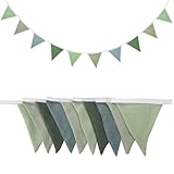 HENGBIRD Wimpelkette Kinderzimmer Stoff Hausbett Deko Girlande Kinderzimmer Musselin Wanddeko Kinderzimmer Junge Mädchen Babyzimmer Grün Deko Geschenk für Hausbett Babybett & Kinderbett Grün