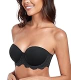 Lemorosy Damen Trägerloser BH Vollschalen Bügel Abnehmbare Träger Große Größen Multiway Minimizer BH Roter Teppich(Spitze Schwarz,75C)