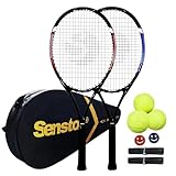 Senston Tennisschläger für Erwachsene 68,6 cm Tennisschläger – 2 Spieler Tennisschläger Set mit 3 Bällen, 2 Griffen, 2 Vibrationsdämpfern