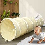 LIONHERZ® Spieltunnel für Kinder aus 100% Baumwolle mit Klettverschlüssen | Krabbeltunnel für Baby [180cm x 46cm] Faltbarer Pop-up Kriechtunnel | Krabbelrolle für Kinderzimmer, Spielzelt (Cremeweiß)