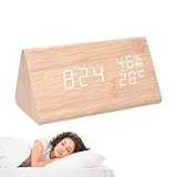 Schreibtischuhr, batteriebetrieben, mit Feuchtigkeit und Temperatur – Wecker aus Holz – Sprachsteuerung, Helligkeit verstellbar, große Ziffern, Dekoration aus Holz für Schlafzimmer und Büros