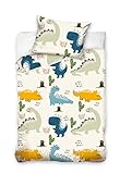 BELIKATO Kinderbettwäsche 100x135 40x60 aus 100% Baumwolle mit Dino-Motiven - Kinder-Bettwäsche für Jungen - Kopfkissen- und Bettdeckenbezug