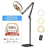 Neuest Ringlicht Overhead mit Stativ Handy,Evershop 10” Handy Stativ mit Ringlicht Ringlampe Ringleuchte Lichtring mit Fernbedienung,LED Ring Light für YouTube Tiktok Smartphone Laptop Videokonferenz