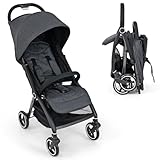 GOPLUS Kinderwagen klappbar, Reisebuggy mit verstellbarer Rückenlehne, 3-fach Verdeck & 5-Punkt-Sicherheitsgurt, Kinderbuggy mit EVA-Rädern für Kleinkinder von 0–36 Monaten bis 15 kg (Grau)