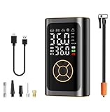 Elektrische Luftpumpe - 4000mAh & 150PSI Fahrradpumpe für Autoreifen mit Manometer & LED-Licht, schnellere Aufblasung Mini Kompressor für Auto Fahrräder, Motorra